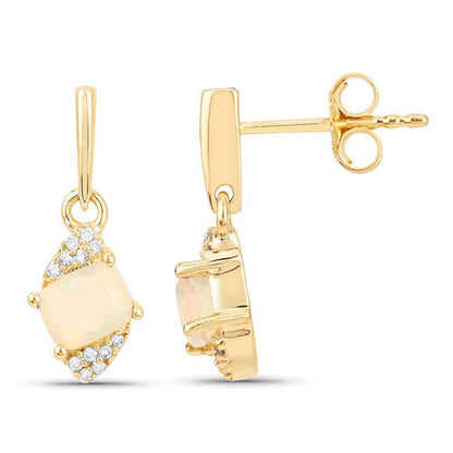 0.57 Carat Genuine Ethiopian Opal and White Diamond 14K Yellow Gold Earrings Bids.com