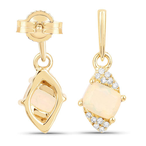 0.57 Carat Genuine Ethiopian Opal and White Diamond 14K Yellow Gold Earrings Bids.com