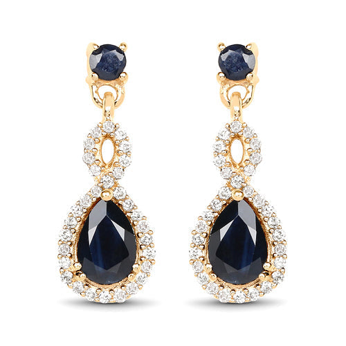 1.19 Carat Genuine Blue Sapphire and White Diamond 14K Yellow Gold Earrings Bids.com