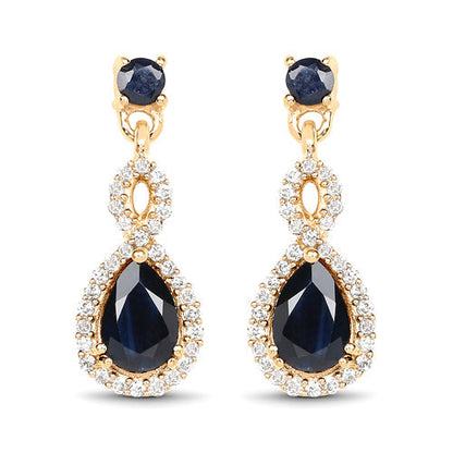 1.19 Carat Genuine Blue Sapphire and White Diamond 14K Yellow Gold Earrings Bids.com