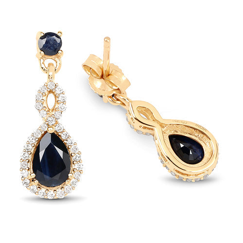 1.19 Carat Genuine Blue Sapphire and White Diamond 14K Yellow Gold Earrings Bids.com