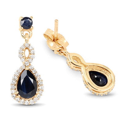 1.19 Carat Genuine Blue Sapphire and White Diamond 14K Yellow Gold Earrings Bids.com