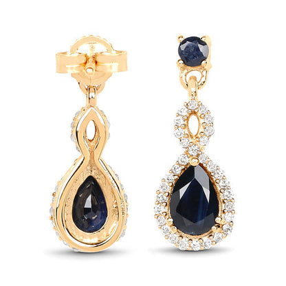 1.19 Carat Genuine Blue Sapphire and White Diamond 14K Yellow Gold Earrings Bids.com