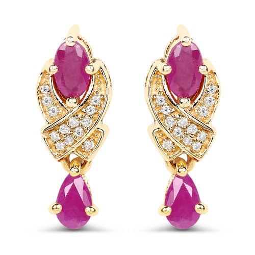 1.12 Carat Genuine Ruby and White Diamond 14K Yellow Gold Earrings Bids.com