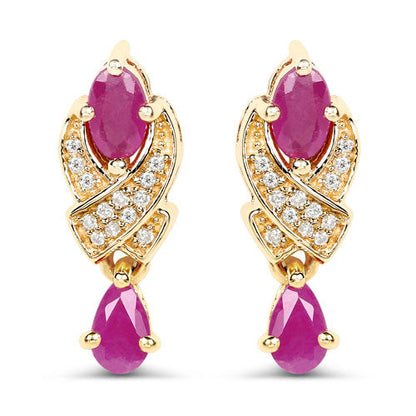 1.12 Carat Genuine Ruby and White Diamond 14K Yellow Gold Earrings Bids.com
