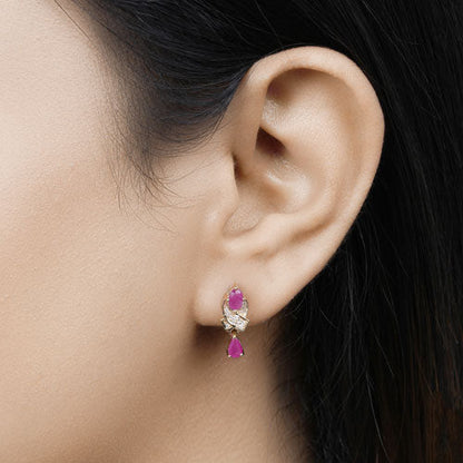 1.12 Carat Genuine Ruby and White Diamond 14K Yellow Gold Earrings Bids.com