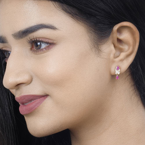 1.12 Carat Genuine Ruby and White Diamond 14K Yellow Gold Earrings Bids.com