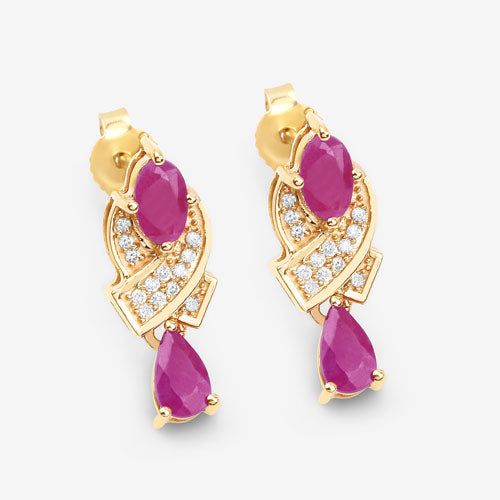1.12 Carat Genuine Ruby and White Diamond 14K Yellow Gold Earrings Bids.com