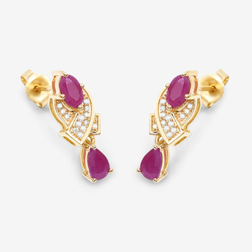 1.12 Carat Genuine Ruby and White Diamond 14K Yellow Gold Earrings Bids.com