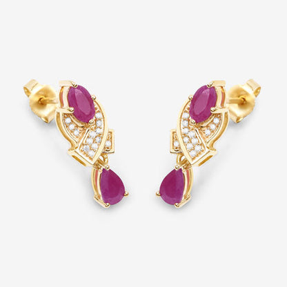 1.12 Carat Genuine Ruby and White Diamond 14K Yellow Gold Earrings Bids.com