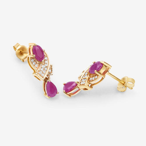 1.12 Carat Genuine Ruby and White Diamond 14K Yellow Gold Earrings Bids.com
