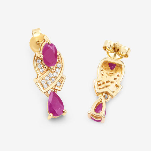 1.12 Carat Genuine Ruby and White Diamond 14K Yellow Gold Earrings Bids.com