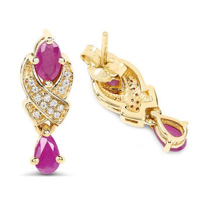1.12 Carat Genuine Ruby and White Diamond 14K Yellow Gold Earrings Bids.com