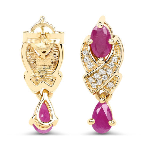 1.12 Carat Genuine Ruby and White Diamond 14K Yellow Gold Earrings Bids.com