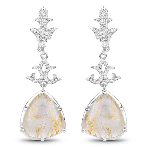 15.97 Carat Genuine Golden Rutile And White Topaz .925 Sterling Silver Earrings Bids.com