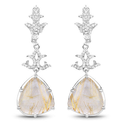 15.97 Carat Genuine Golden Rutile And White Topaz .925 Sterling Silver Earrings Bids.com