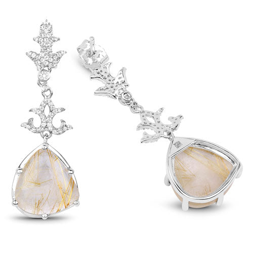 15.97 Carat Genuine Golden Rutile And White Topaz .925 Sterling Silver Earrings Bids.com