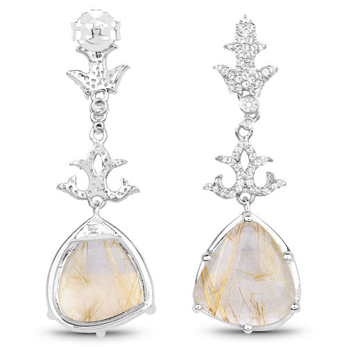 15.97 Carat Genuine Golden Rutile And White Topaz .925 Sterling Silver Earrings Bids.com
