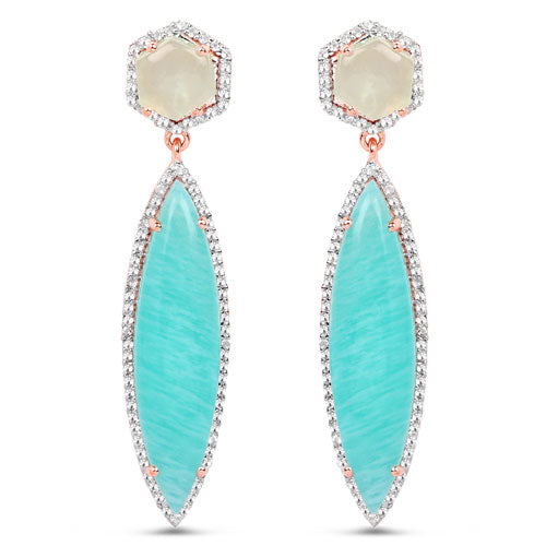14K Rose Gold Plated 17.14 Carat Genuine Amazonite, Prehnite And White Topaz .925 Sterling Silver Earrings Bids.com