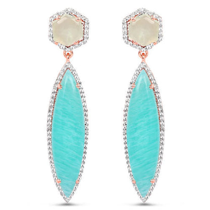 14K Rose Gold Plated 17.14 Carat Genuine Amazonite, Prehnite And White Topaz .925 Sterling Silver Earrings Bids.com