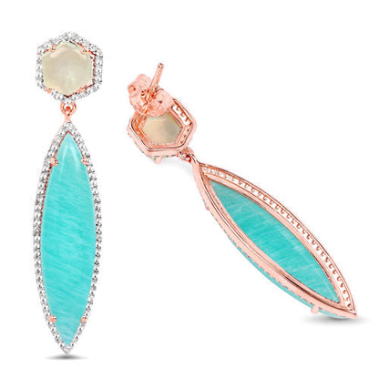 14K Rose Gold Plated 17.14 Carat Genuine Amazonite, Prehnite And White Topaz .925 Sterling Silver Earrings Bids.com