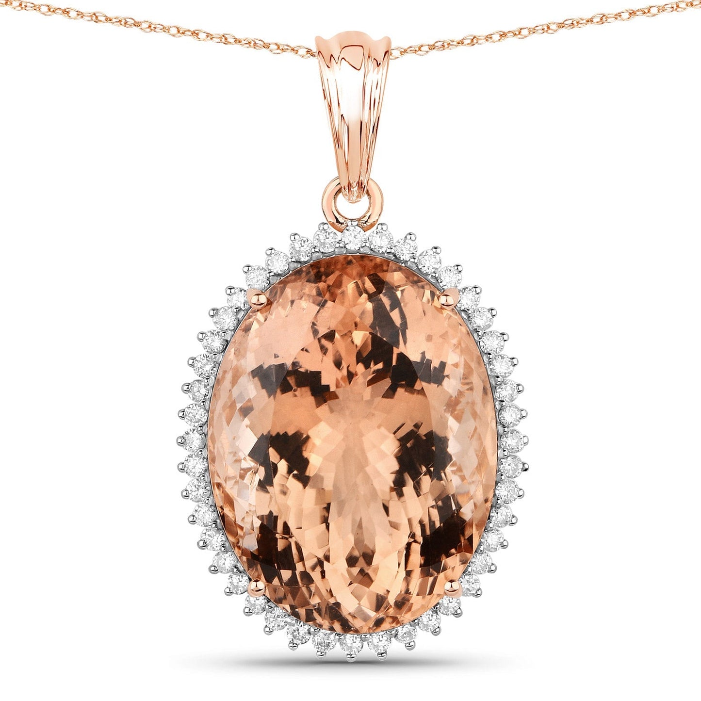 22.01 Carat Genuine Morganite and White Diamond 14K Rose Gold Pendant Bids.com