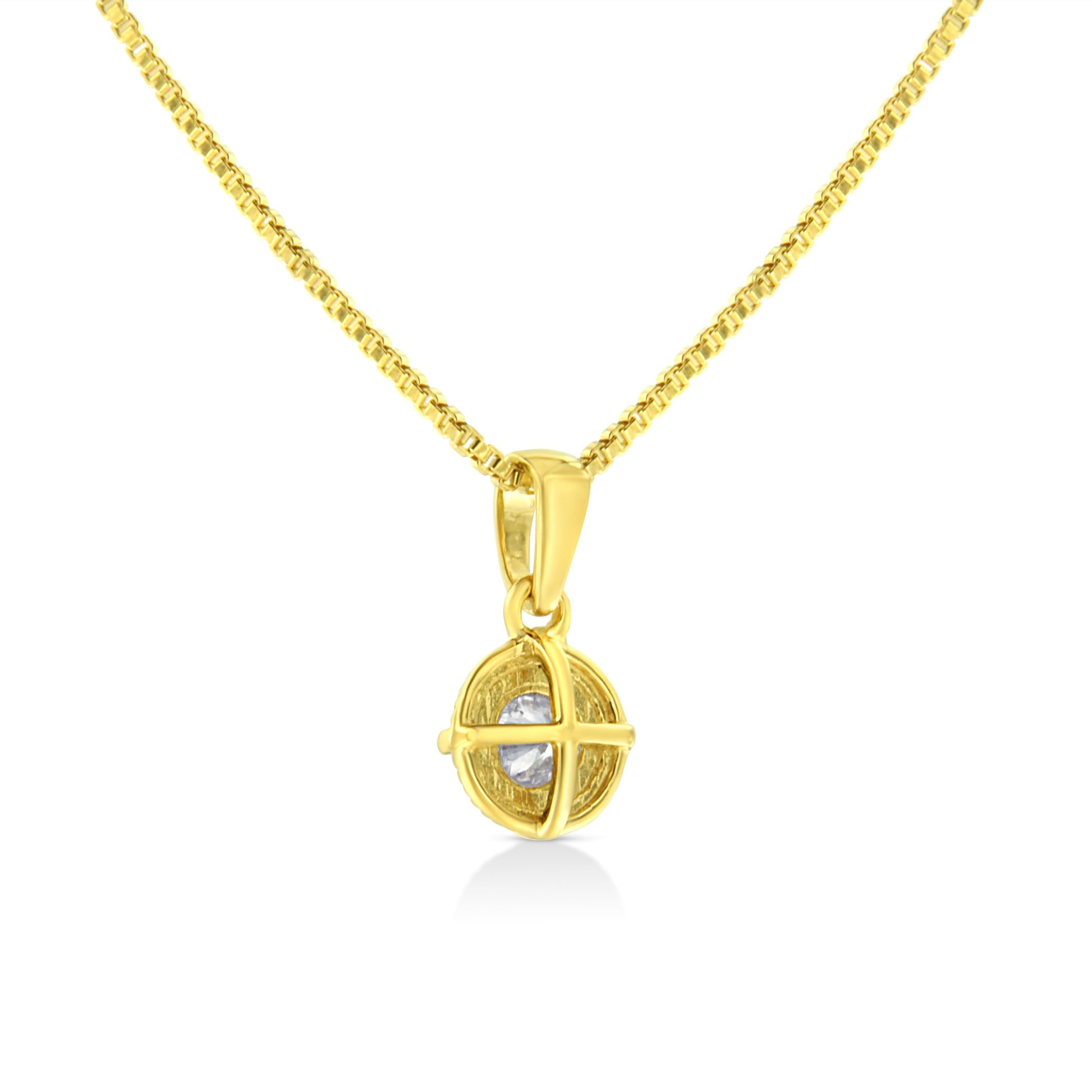 14K Yellow Gold Plated .925 Sterling Silver 1/2 Cttw Brilliant Round Cut Diamond Solitaire Milgrain 18" Pendant Necklace (K-L Color, I2-I3 Clarity) Bids.com