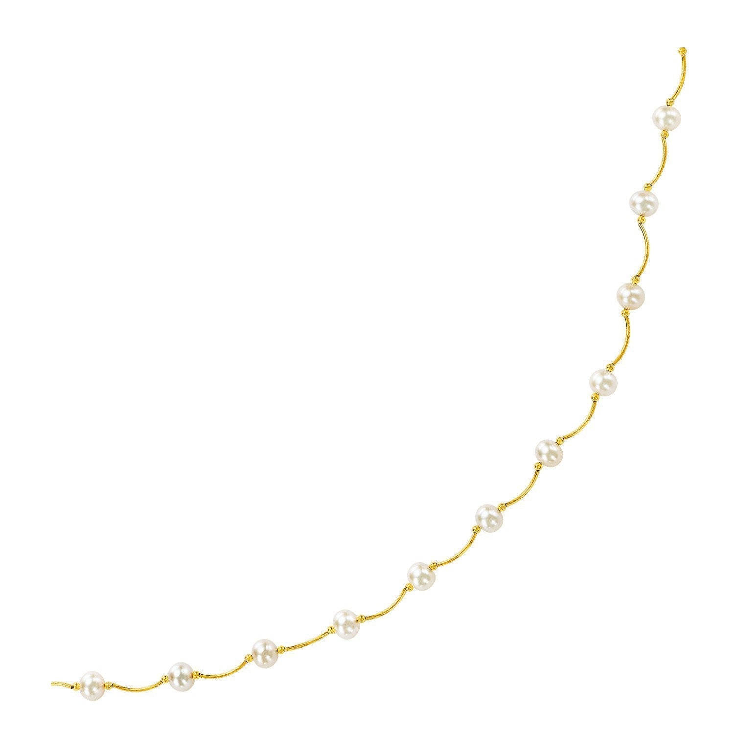 14k Yellow Gold Arc Link Necklace with White Pearls Bids.com