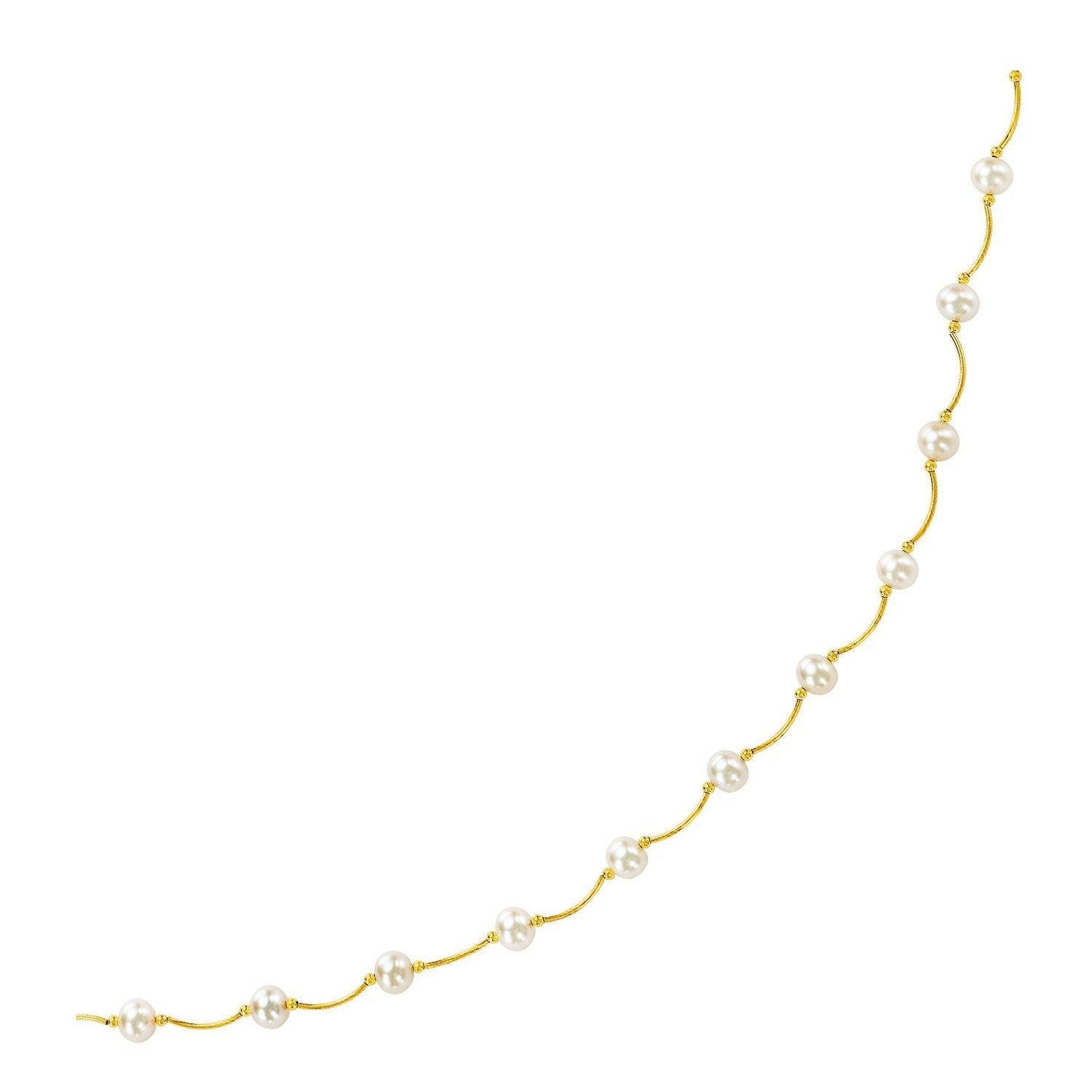 14k Yellow Gold Arc Link Necklace with White Pearls Bids.com