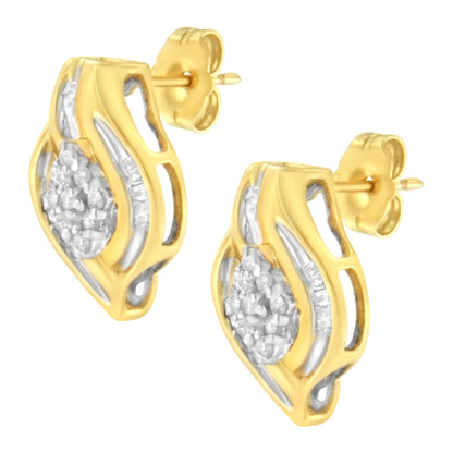 10K Yellow Gold 1/3 cttw Round-Cut Diamond Cluster and Swirl Stud Earrings (J-K Clarity, I2-I3 Color) Bids.com