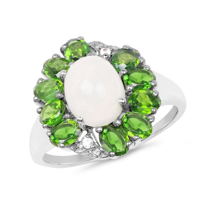 2.93 Carat Genuine Ethiopian Opal, Chrome Diopside & White Topaz .925 Sterling Silver Ring Bids.com