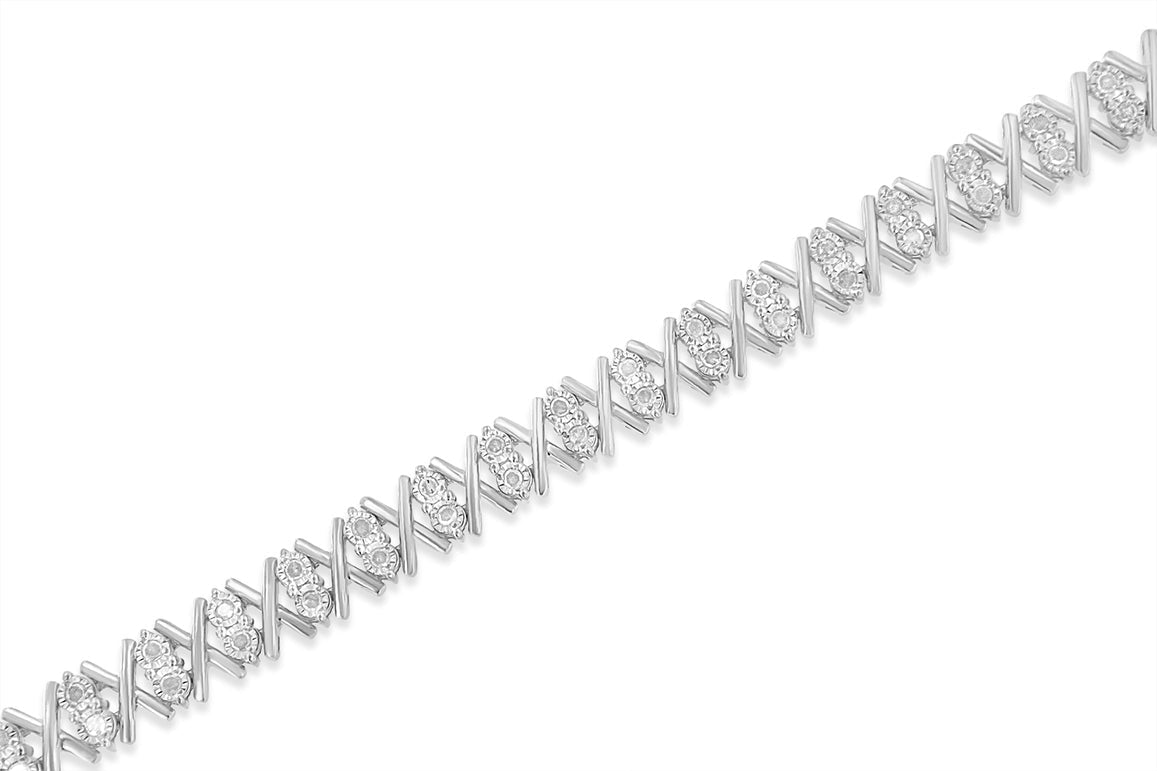 .925 Sterling Silver 1.0 Cttw Diamond Miracle-Set X-Link 7" Tennis Bracelet (I-J Color, I3 Clarity) Bids.com