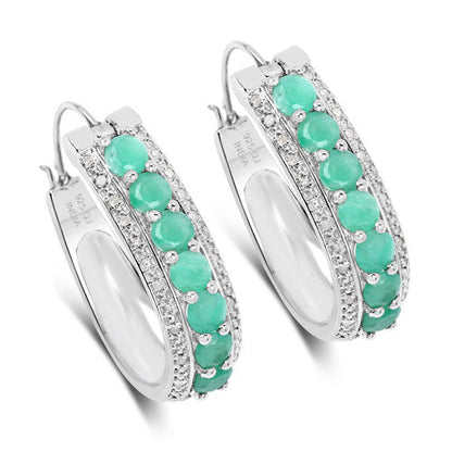 3.42 Carat Genuine Emerald and White Diamond .925 Sterling Silver Earrings Bids.com