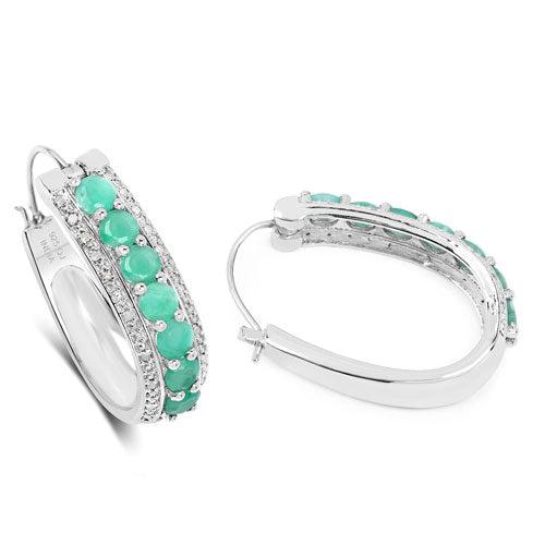 3.42 Carat Genuine Emerald and White Diamond .925 Sterling Silver Earrings Bids.com