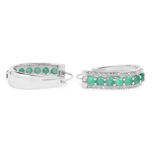 3.42 Carat Genuine Emerald and White Diamond .925 Sterling Silver Earrings Bids.com