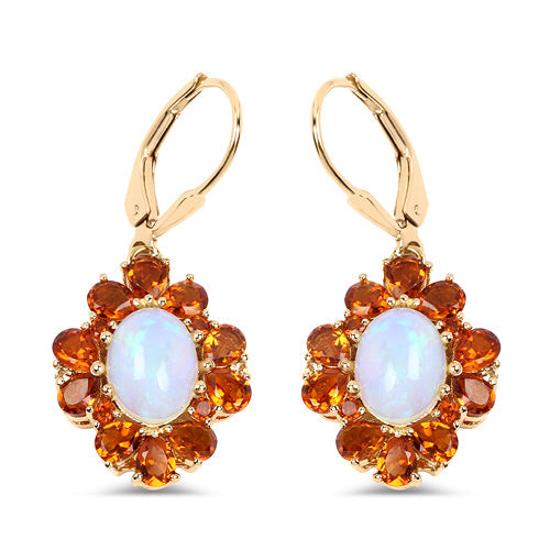 14K Yellow Gold Plated 5.42 Carat Genuine Ethiopian Opal, Citrine and White Topaz .925 Sterling Silver Earrings Bids.com