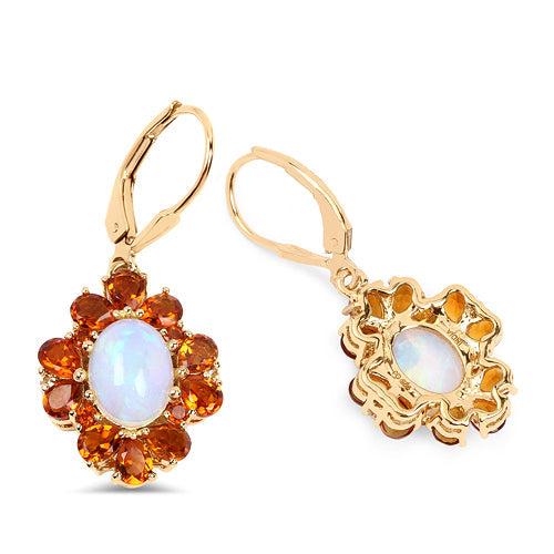 14K Yellow Gold Plated 5.42 Carat Genuine Ethiopian Opal, Citrine and White Topaz .925 Sterling Silver Earrings Bids.com