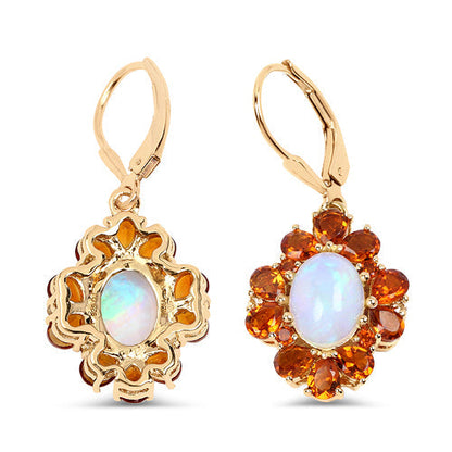 14K Yellow Gold Plated 5.42 Carat Genuine Ethiopian Opal, Citrine and White Topaz .925 Sterling Silver Earrings Bids.com