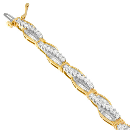 14K Yellow Gold Round and Baguette Cut Winding Love Diamond Bracelet (3.00 cttw, H-I Color, SI1-SI2 Clarity) Bids.com