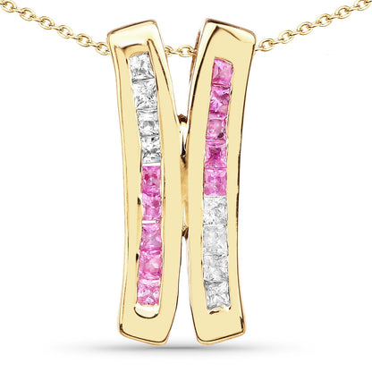14K Yellow Gold Plated 1.08 Carat Genuine Pink Sapphire and White Sapphire .925 Sterling Silver Pendant Bids.com