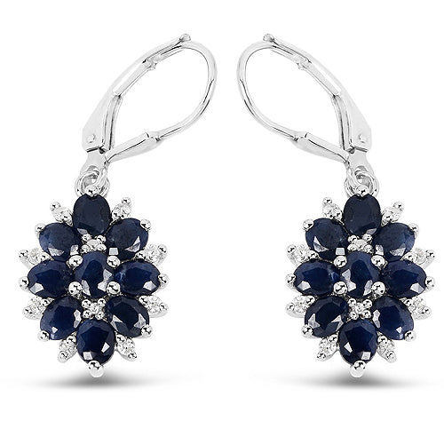3.94 Carat Blue Sapphire and White Zircon .925 Sterling Silver Earrings Bids.com
