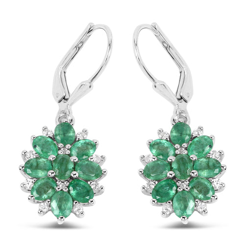 3.04 Carat Genuine Zambian Emerald and White Zircon .925 Sterling Silver Earrings Bids.com