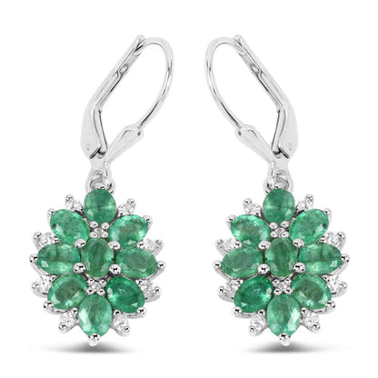 3.04 Carat Genuine Zambian Emerald and White Zircon .925 Sterling Silver Earrings Bids.com