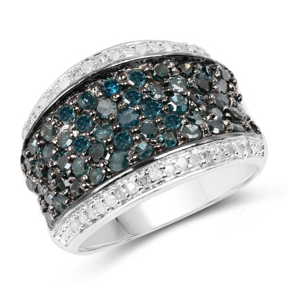1.38 Carat Genuine Blue Diamond and White Diamond .925 Sterling Silver Ring Bids.com