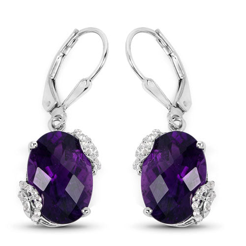 10.18 Carat Genuine Amethyst and White Topaz .925 Sterling Silver Earrings Bids.com