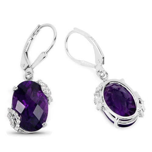 10.18 Carat Genuine Amethyst and White Topaz .925 Sterling Silver Earrings Bids.com