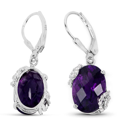 10.18 Carat Genuine Amethyst and White Topaz .925 Sterling Silver Earrings Bids.com