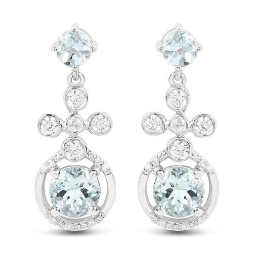4.42 Carat Genuine Aquamarine and White Zircon .925 Sterling Silver Earrings Bids.com