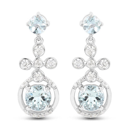 4.42 Carat Genuine Aquamarine and White Zircon .925 Sterling Silver Earrings Bids.com