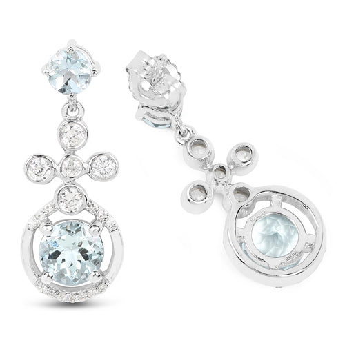 4.42 Carat Genuine Aquamarine and White Zircon .925 Sterling Silver Earrings Bids.com